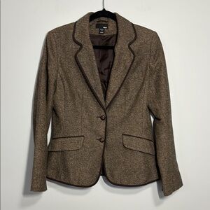 H and M Wool Blend Blazer Brown Chevron Pattern Size 10